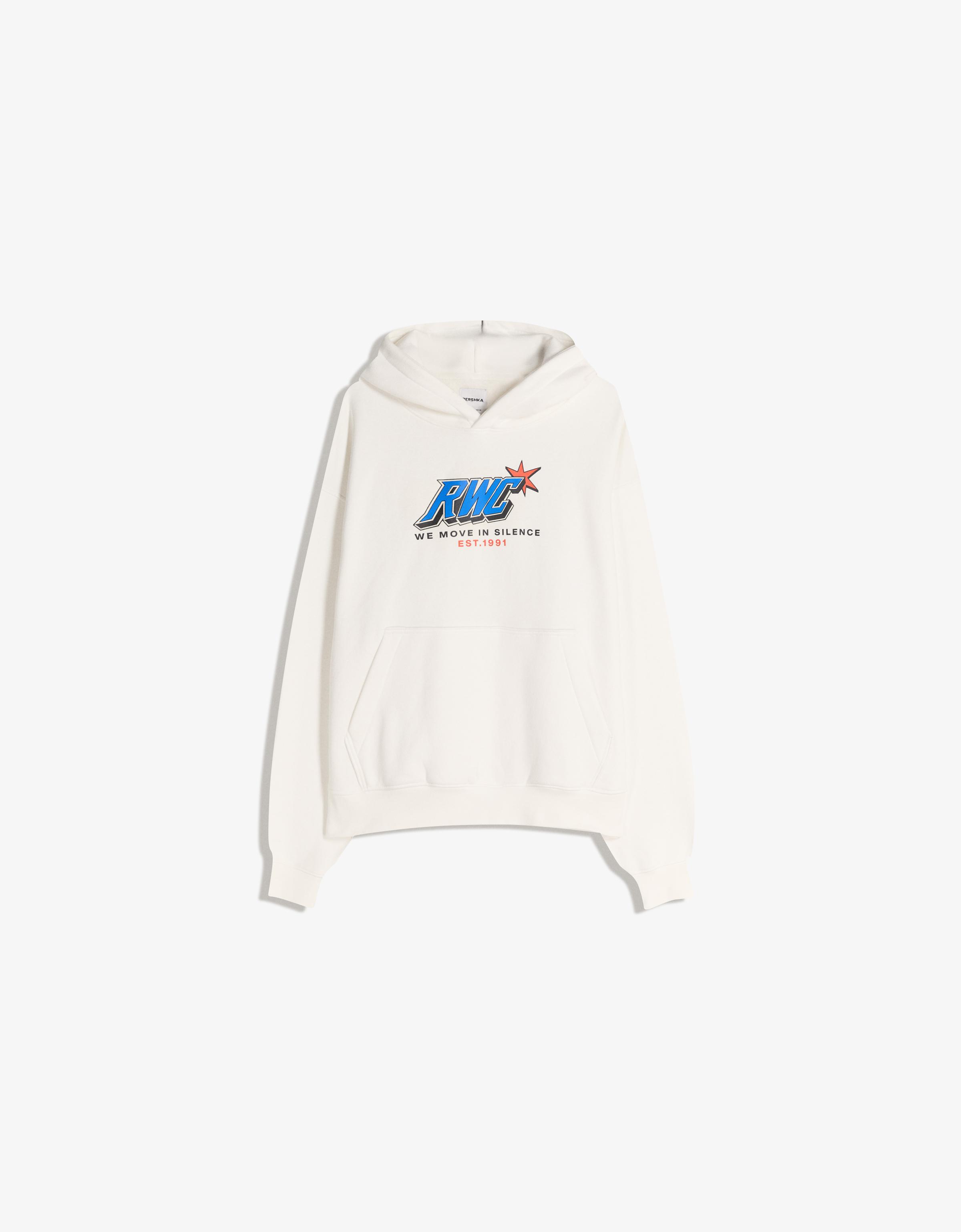 Bershka Hoodie Mit Print Herren L Grbrochenes Weiss