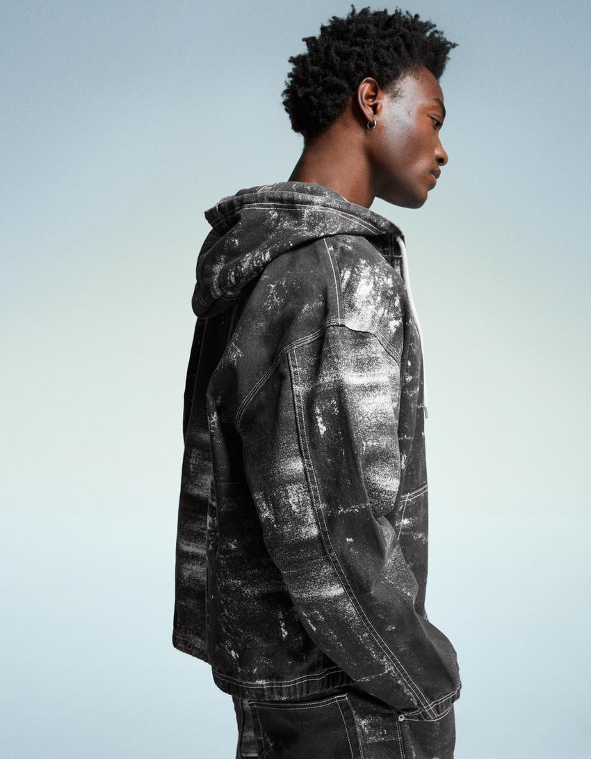 Printed denim jacket-Black-5