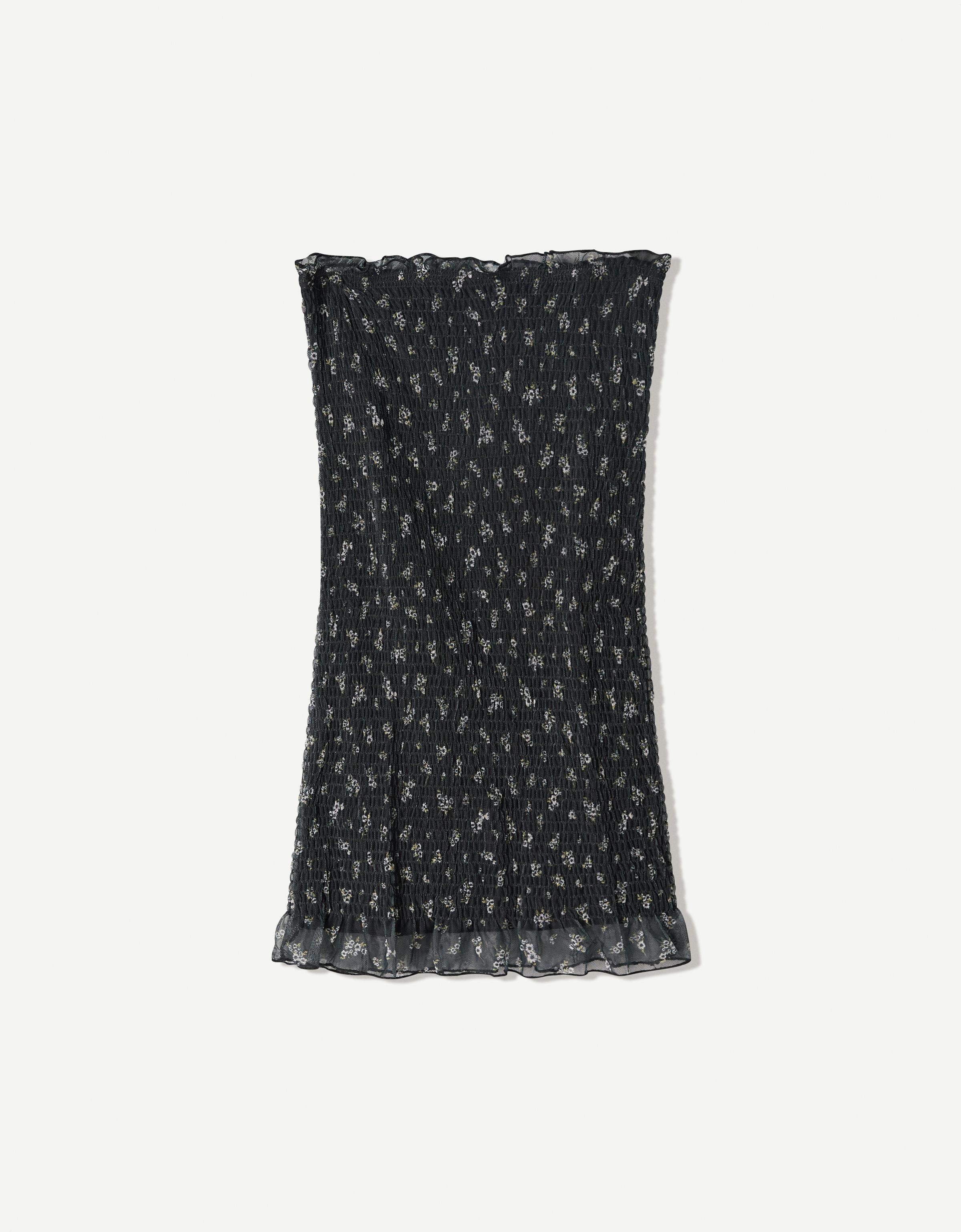 Bershka Mini-Bandeaukleid Mit Print Damen M Schwarz