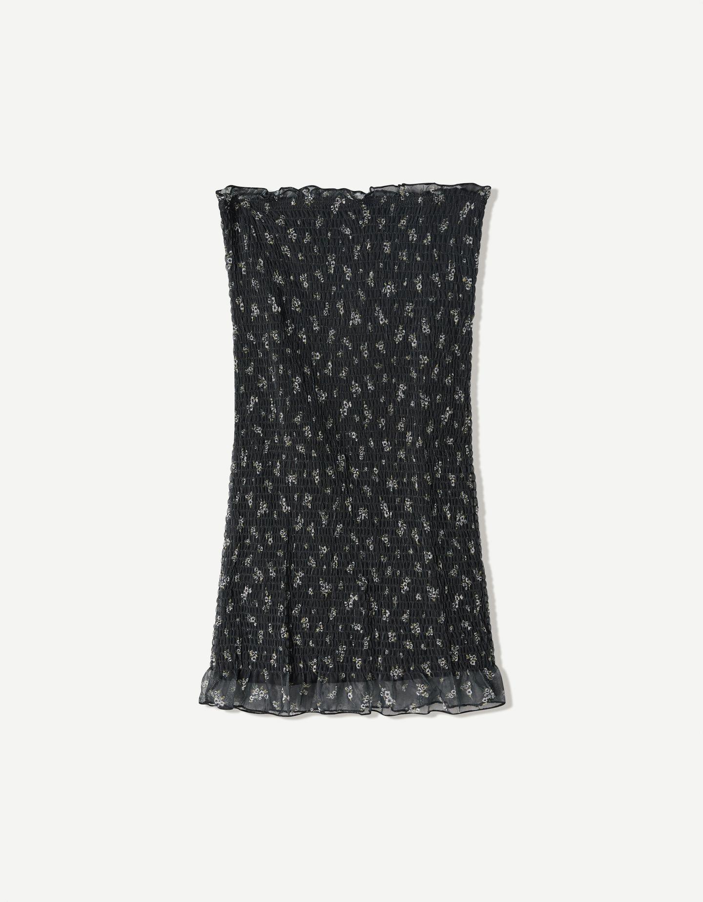 Bershka Vestido Mini Bandeau Print Mujer M Negro