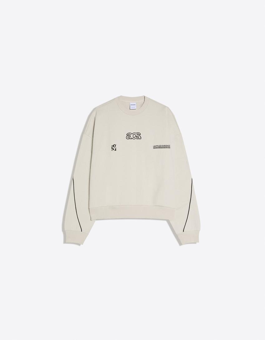 Boxy fit embroidered sweatshirt-Stone