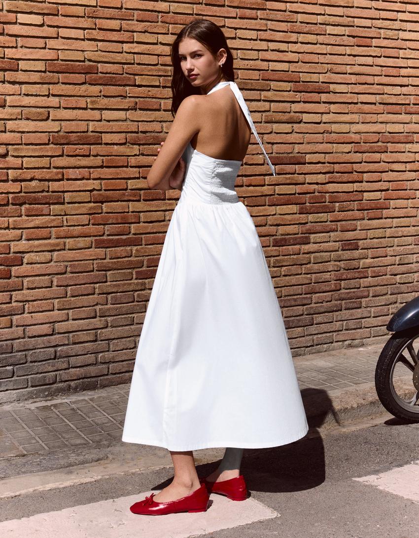 Vestido largo halter popelín-Blanco