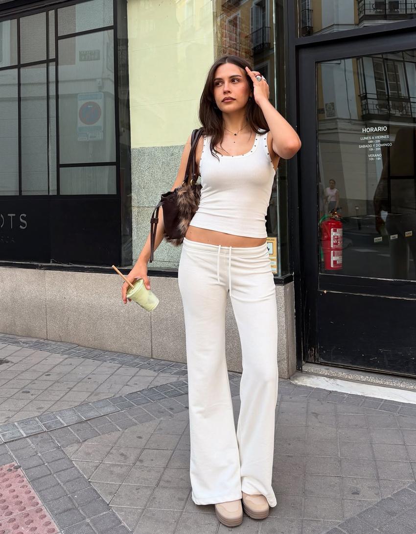 Plush trousers with studs-Off white-2