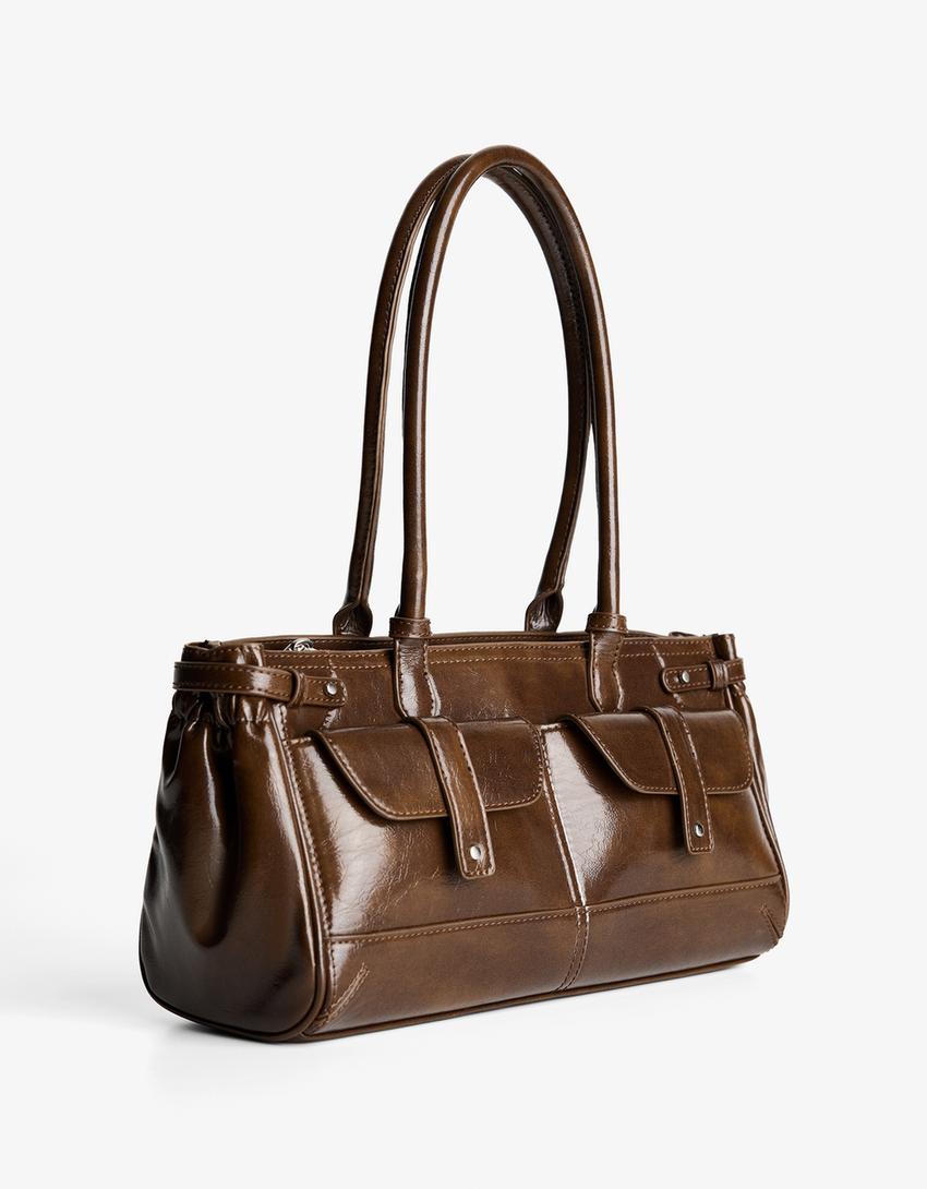 Schultertasche mit Taschen-Braun