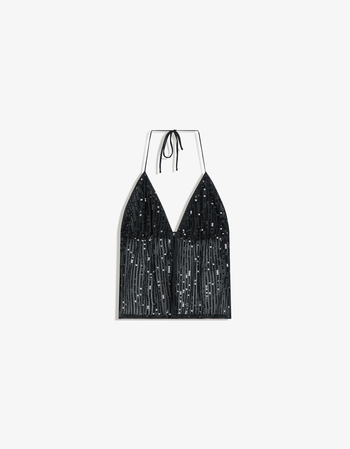 Bershka top halter cekiny czarny