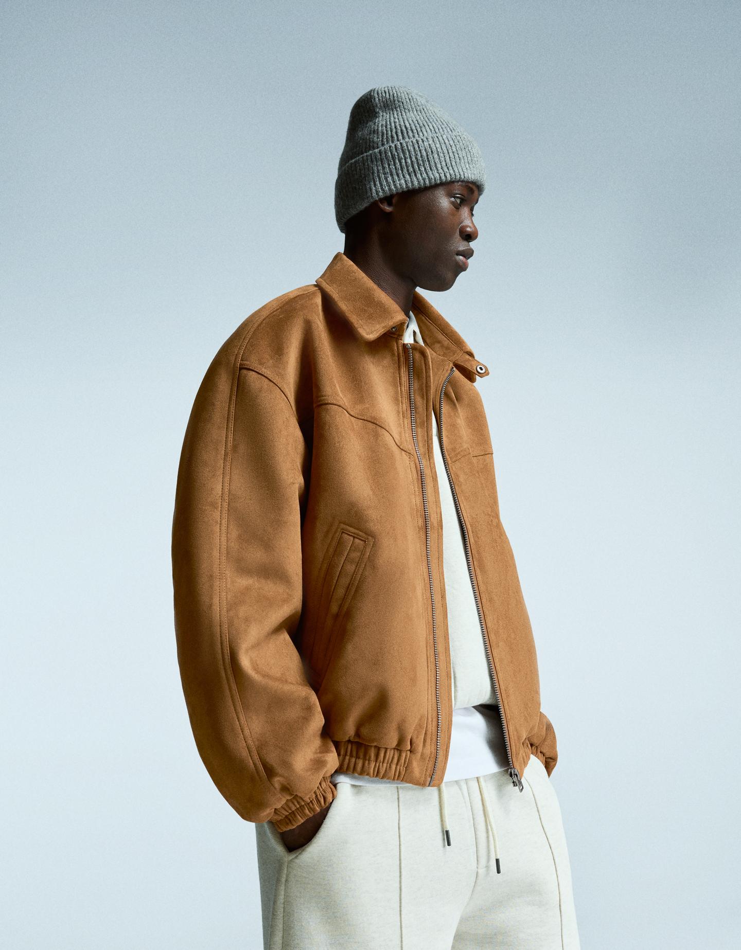 Bershka kurtka z efektem zamszu piaskowy