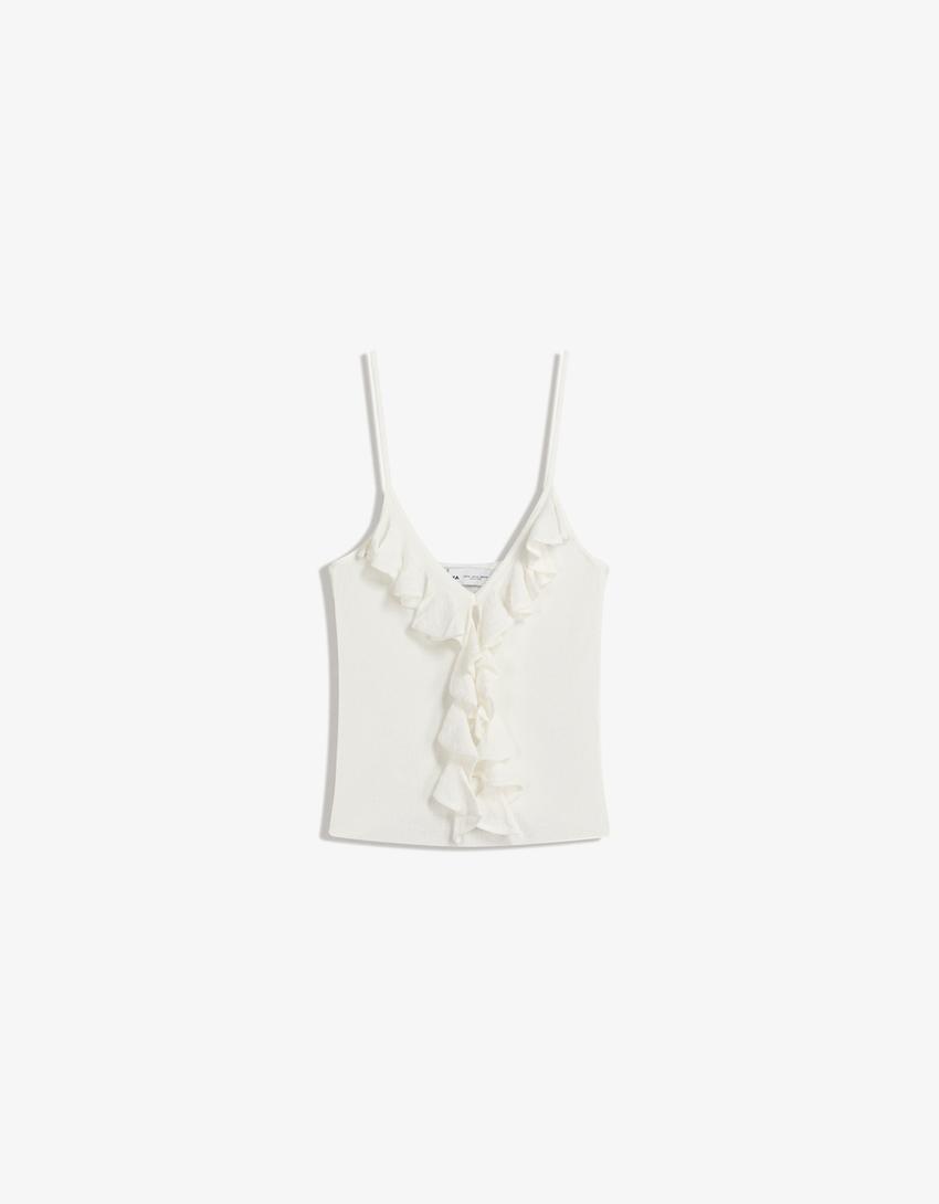 Ruffled strappy top-Cream