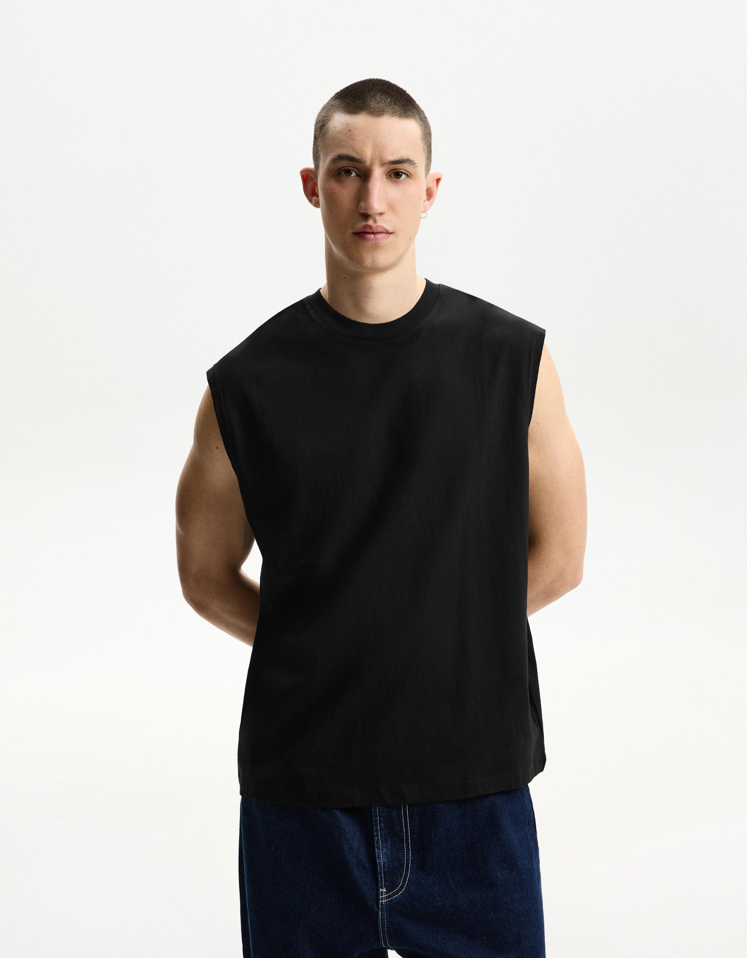 Bershka Ärmelloses Shirt Herren M Schwarz