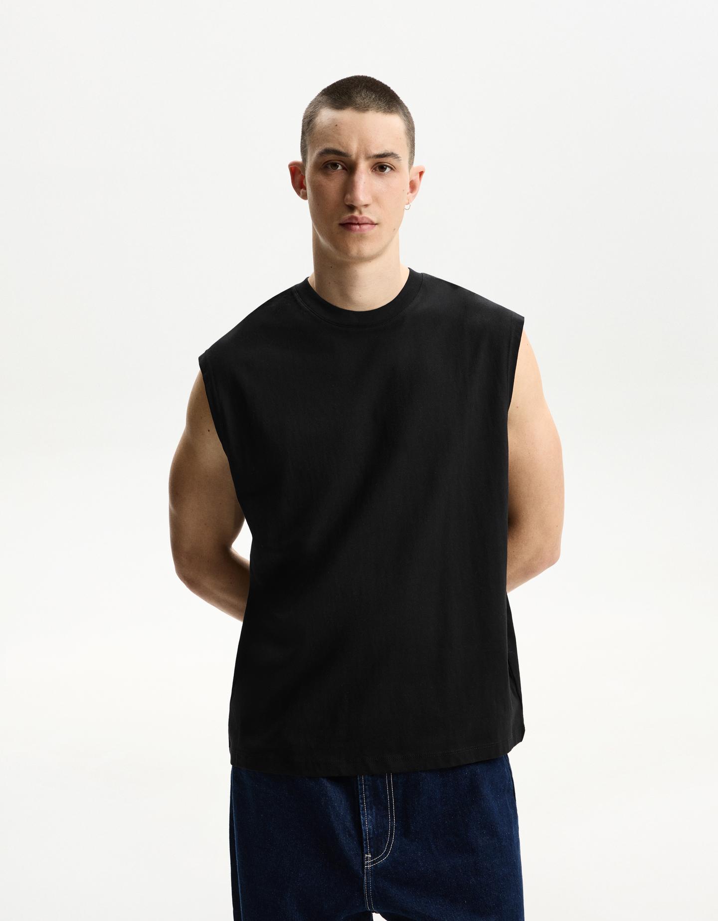 Bershka Camiseta Sin Mangas Hombre M Negro