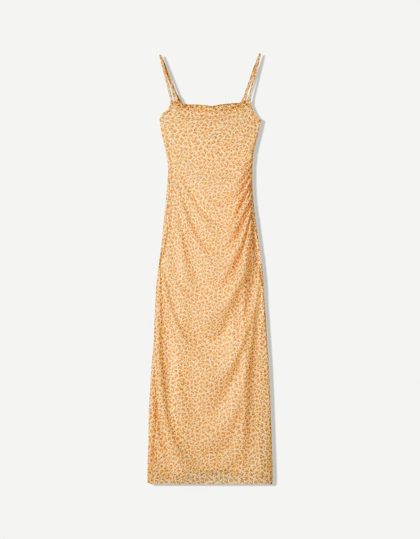 Minirobe imprimée à bretelles-Jaune-3