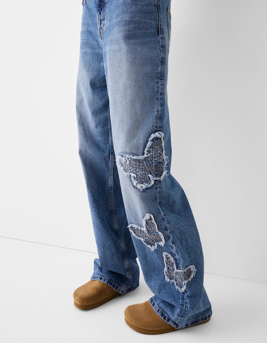 Butterfly baggy jeans-Light blue-3