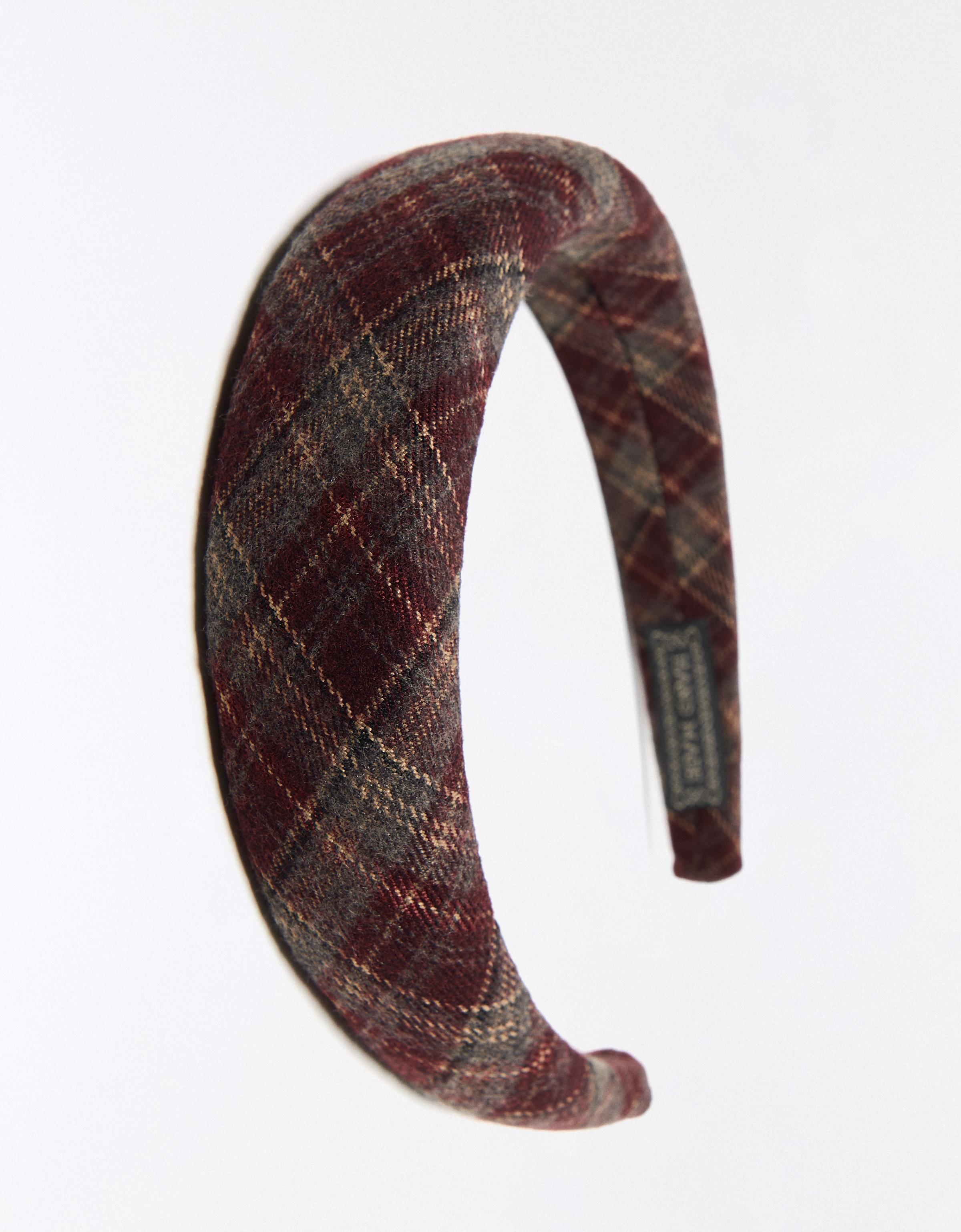Check fur headband — Maroon