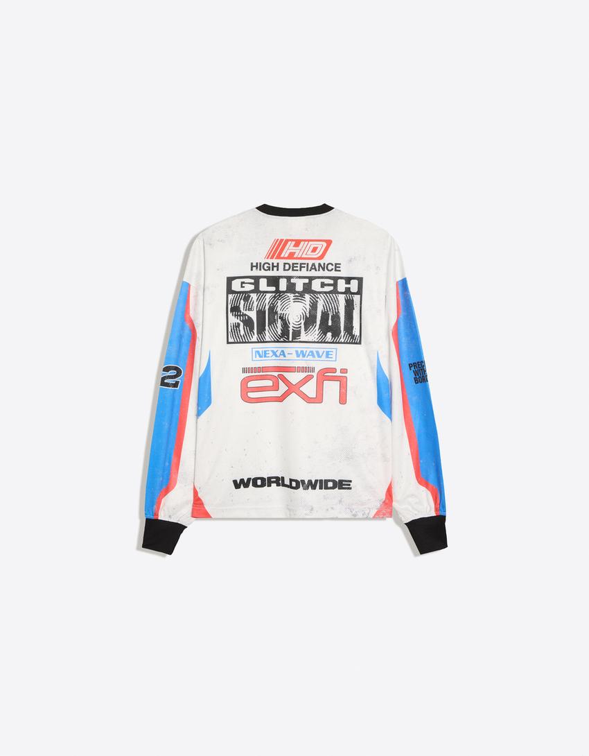Printed long sleeve technical fabric T-shirt-Off white
