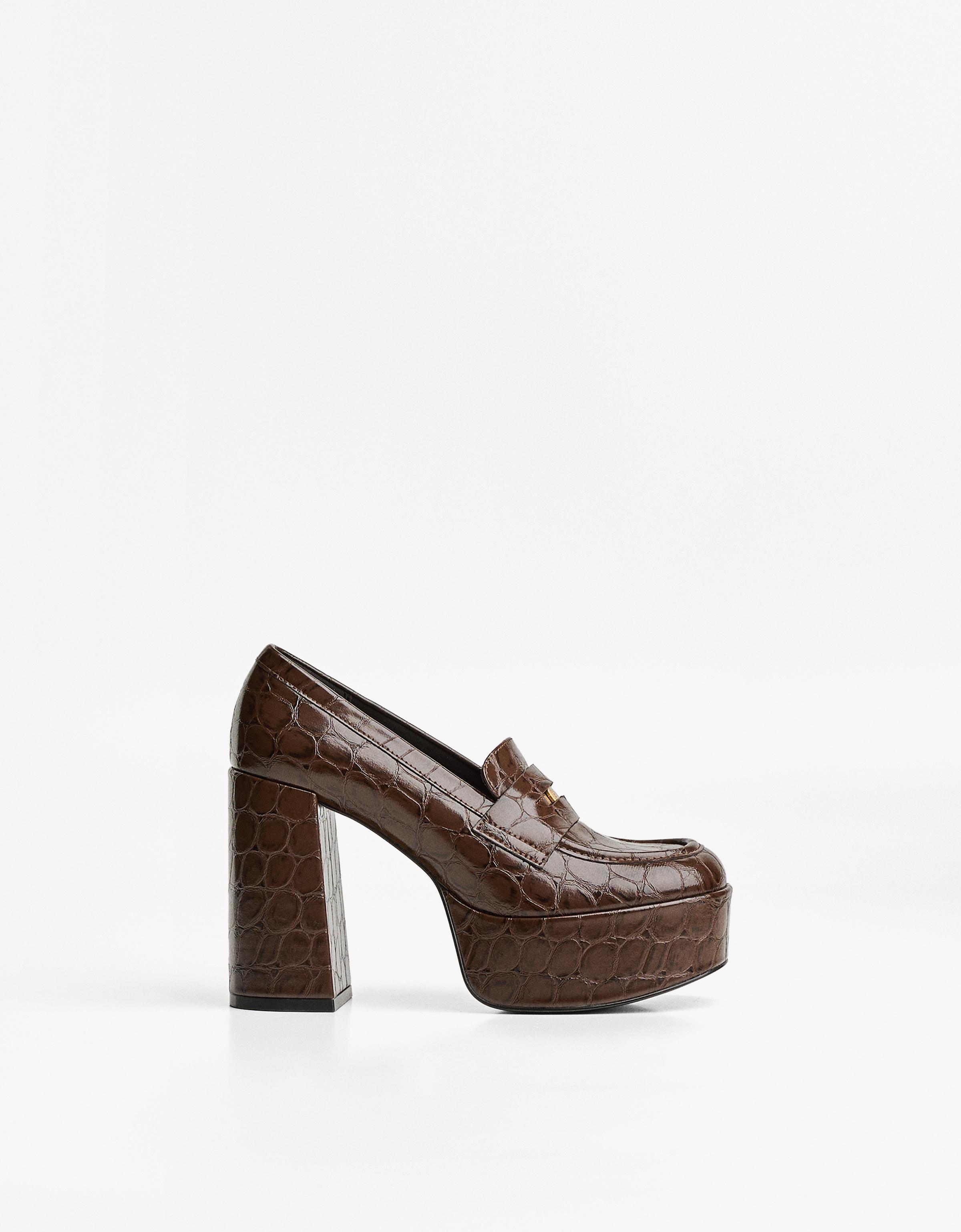 Bershka Plateau-Mokassin-Pumps Damen 36 Braun