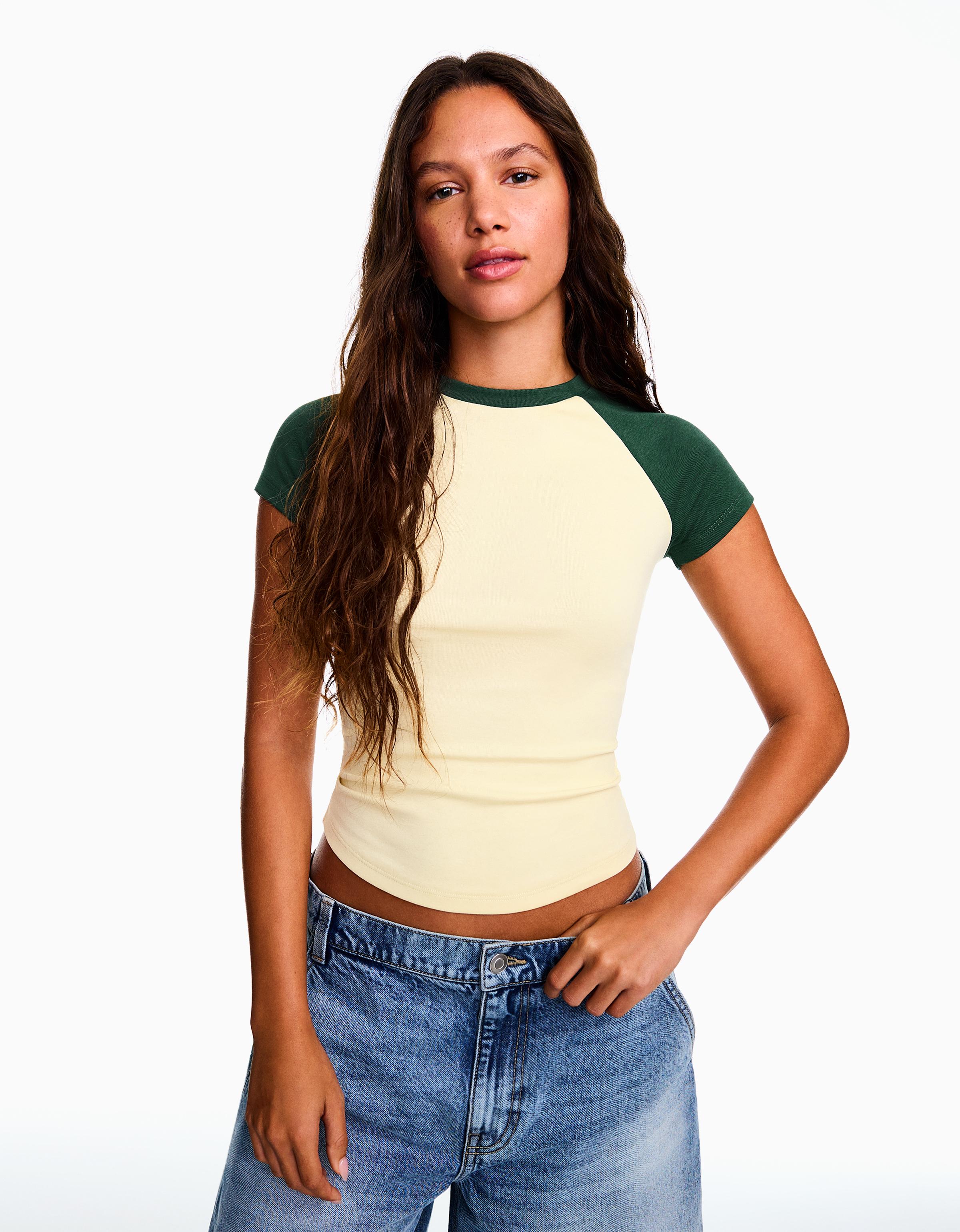 Camiseta Fitted Ranglan Mujer Xs Amarillo