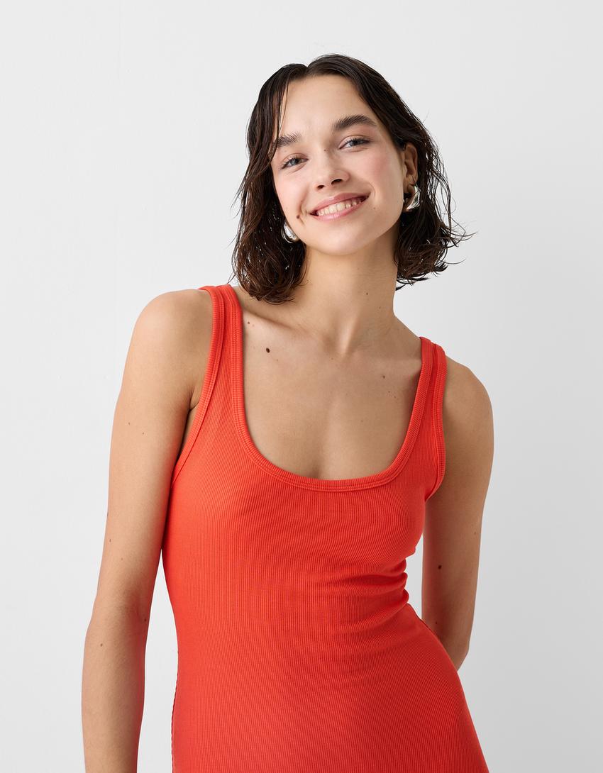 Vestido nervuras alças-Laranja-3