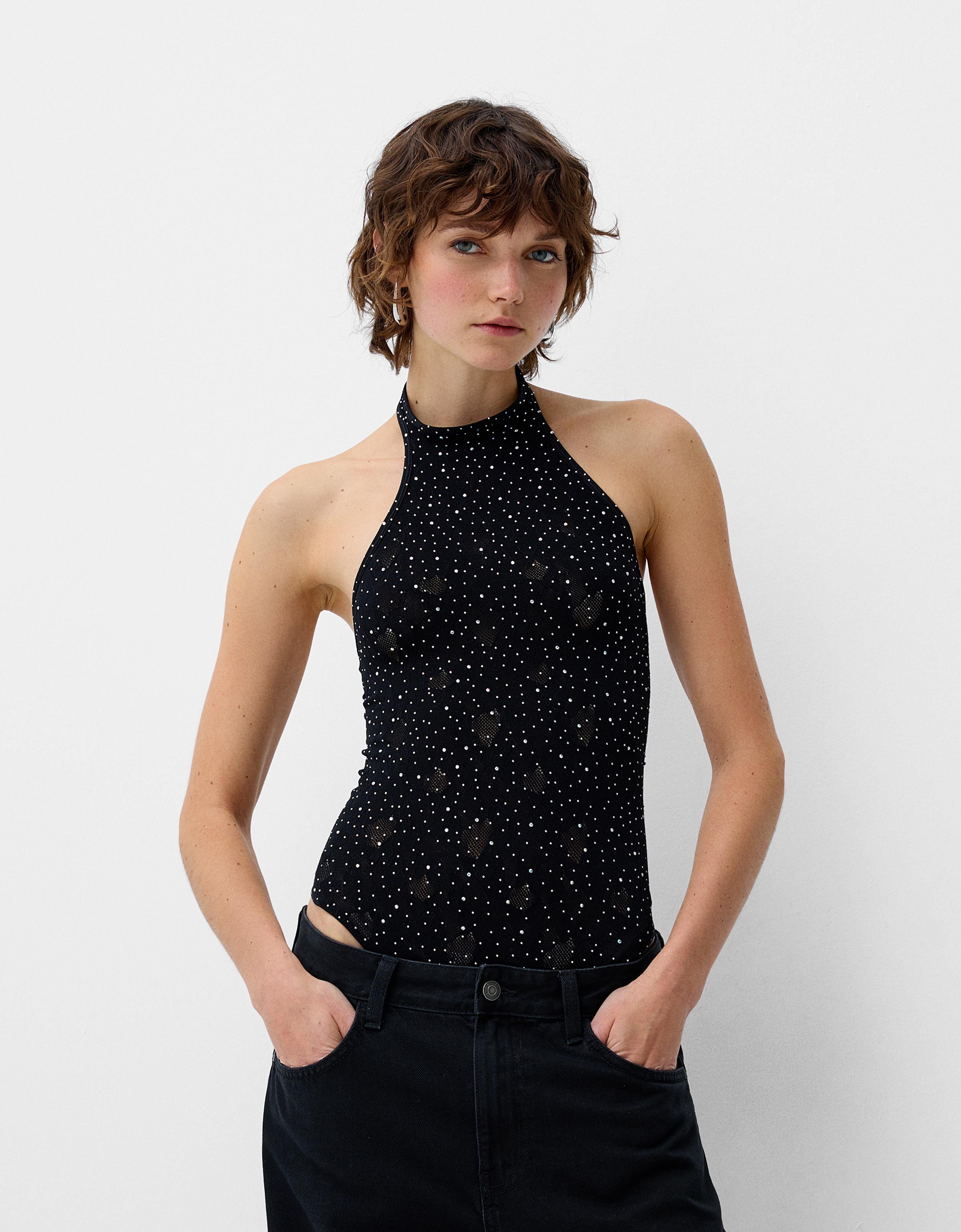 Bershka Body Mit Strass Damen M-L Schwarz