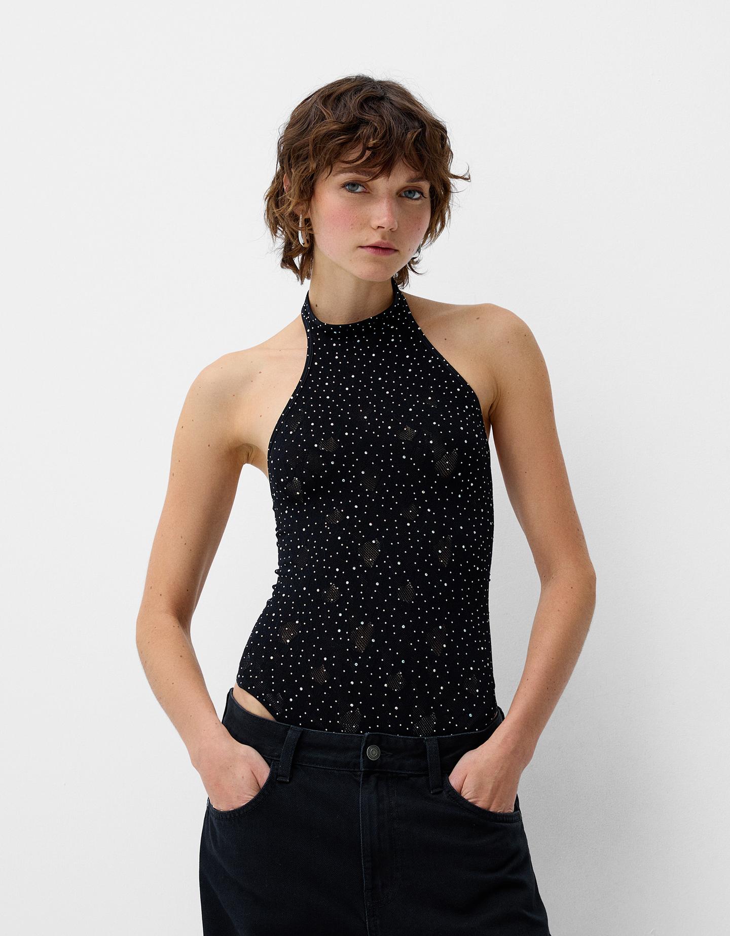 Bershka Body Strass Mujer Xs-S Negro