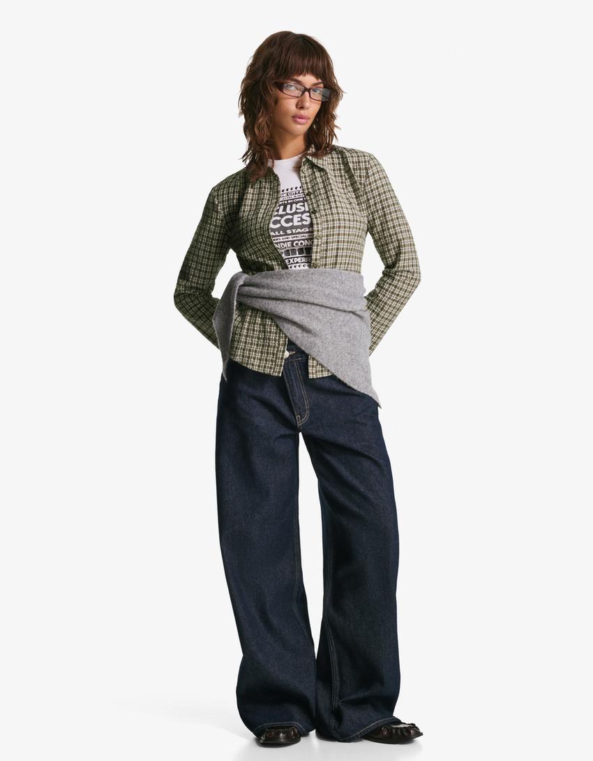 Camisa manga campana entallada-Kaki