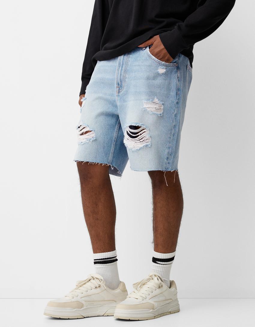 Bermuda denim slim rotos-Azul lavado-2