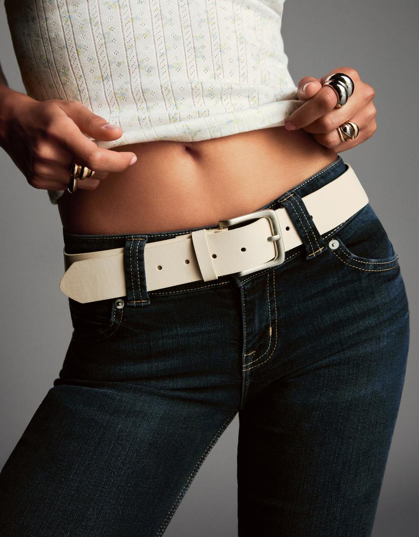 Faux leather belt-Cream