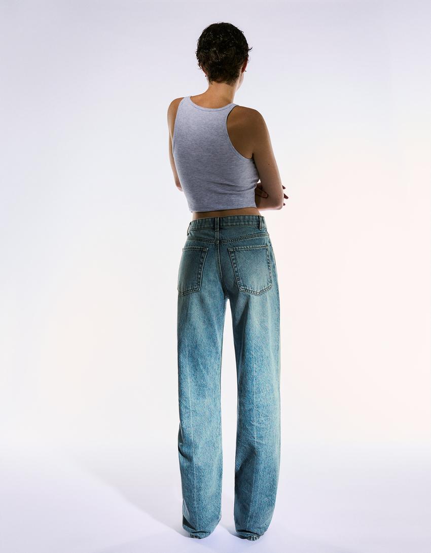 Straight wide leg jeans-Gewassen blauw-2