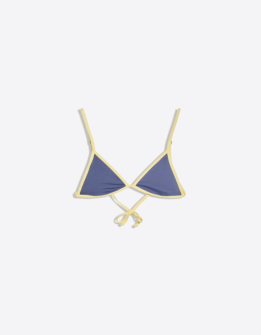 Contrast triangle bikini top-Navy