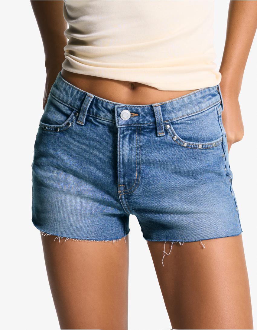 Short denim tachas-Azul lavado