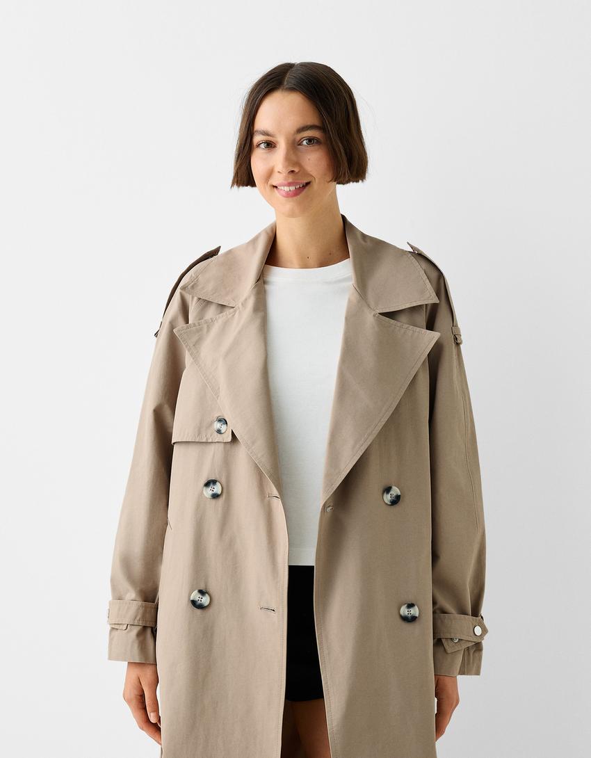 Палто тип тренчкот-Цвят норка-1