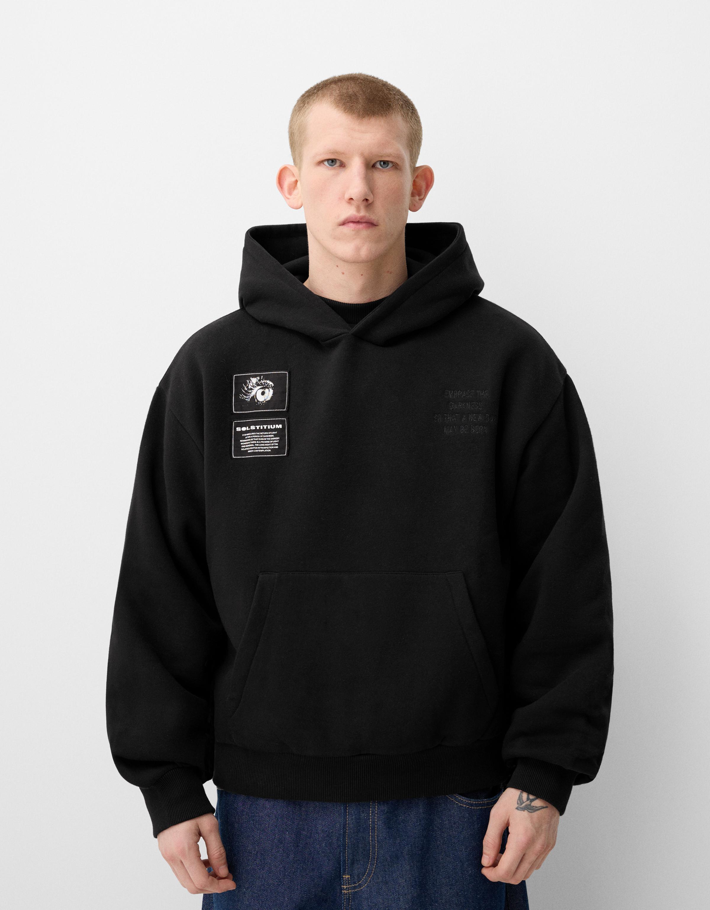 Bershka Hoodie Mit Kapuze Und Boxy-Print Herren Xl Schwarz