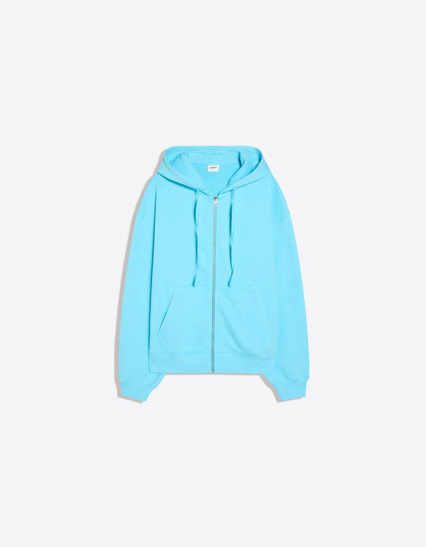 Felpa con cappuccio e zip-Azzurro Chiaro