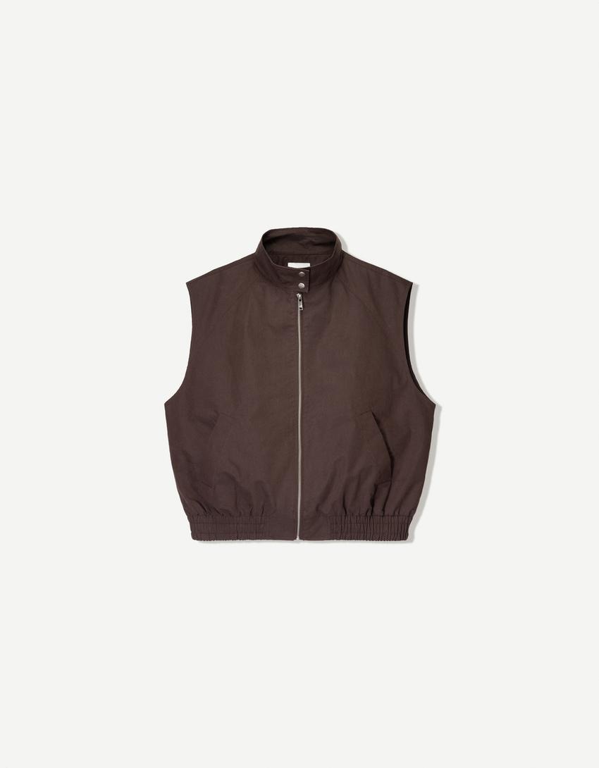 Oversize gilet with zip-Brown