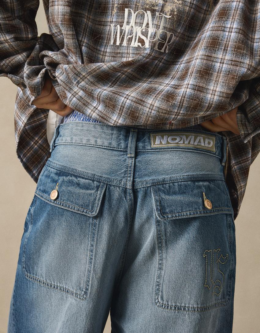 Bermuda en denim super baggy fit-Bleu lavé