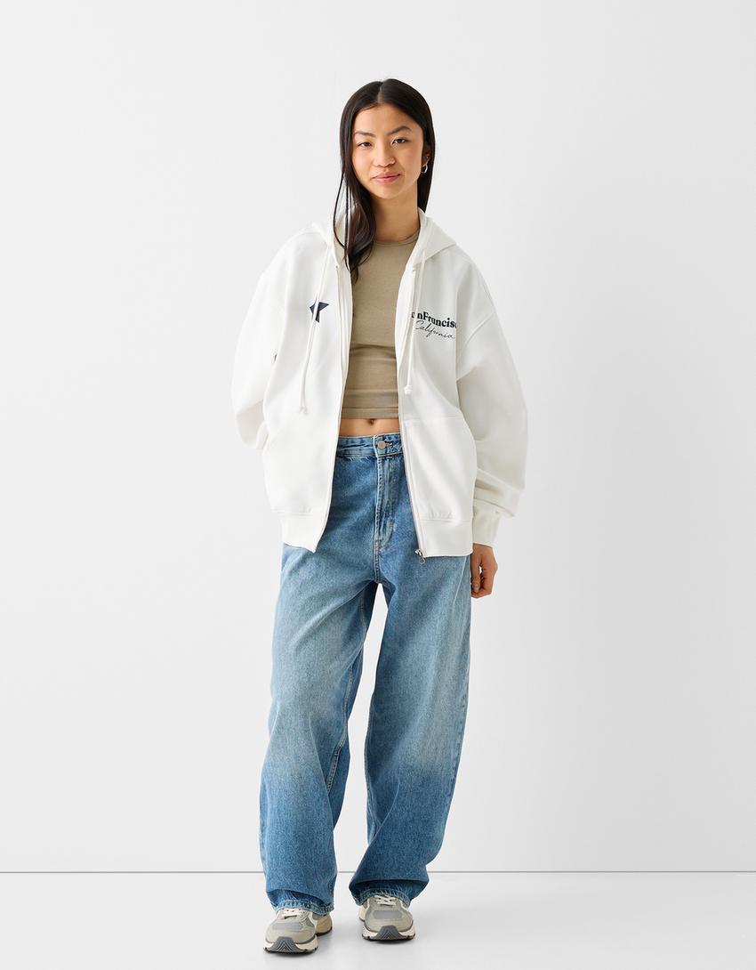 Zip-up print hoodie-Off white-3