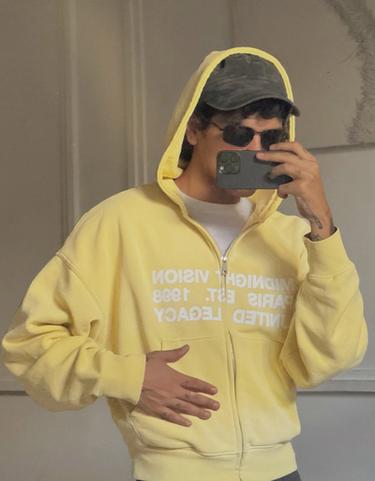 Washed effect print hoodie — Yellow 1
