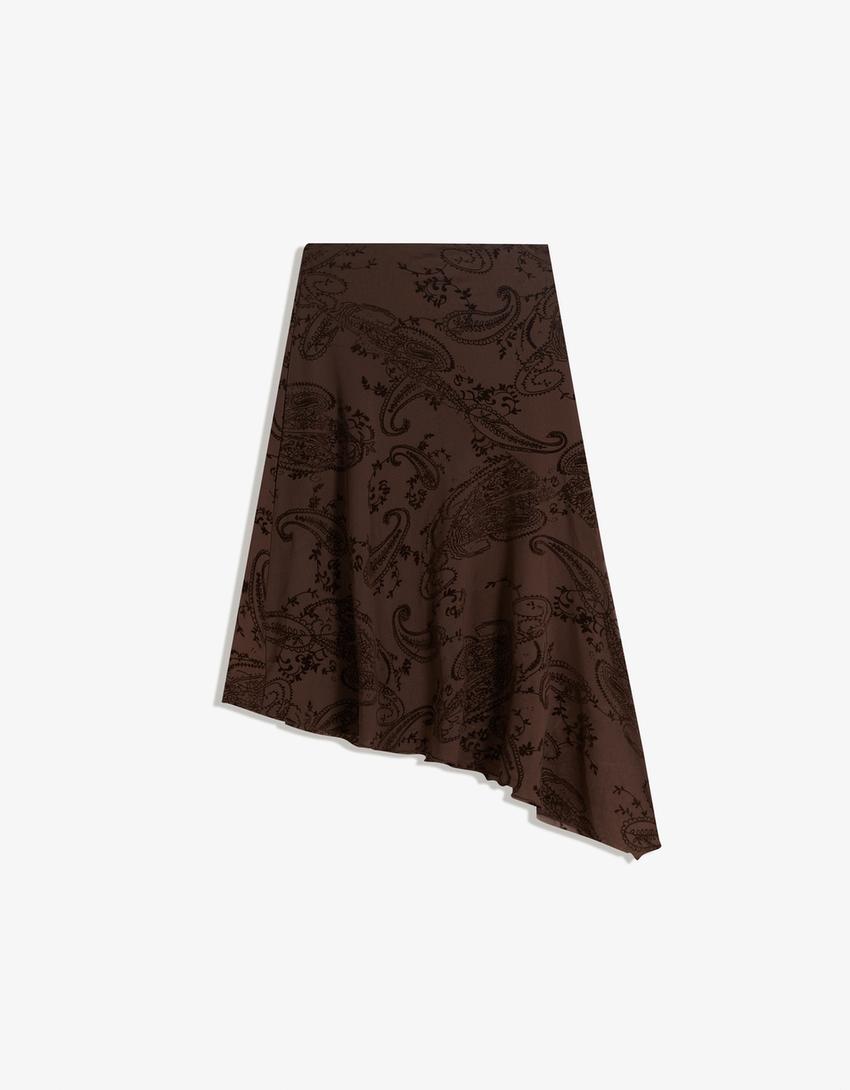 Printed midi skirt-Brown
