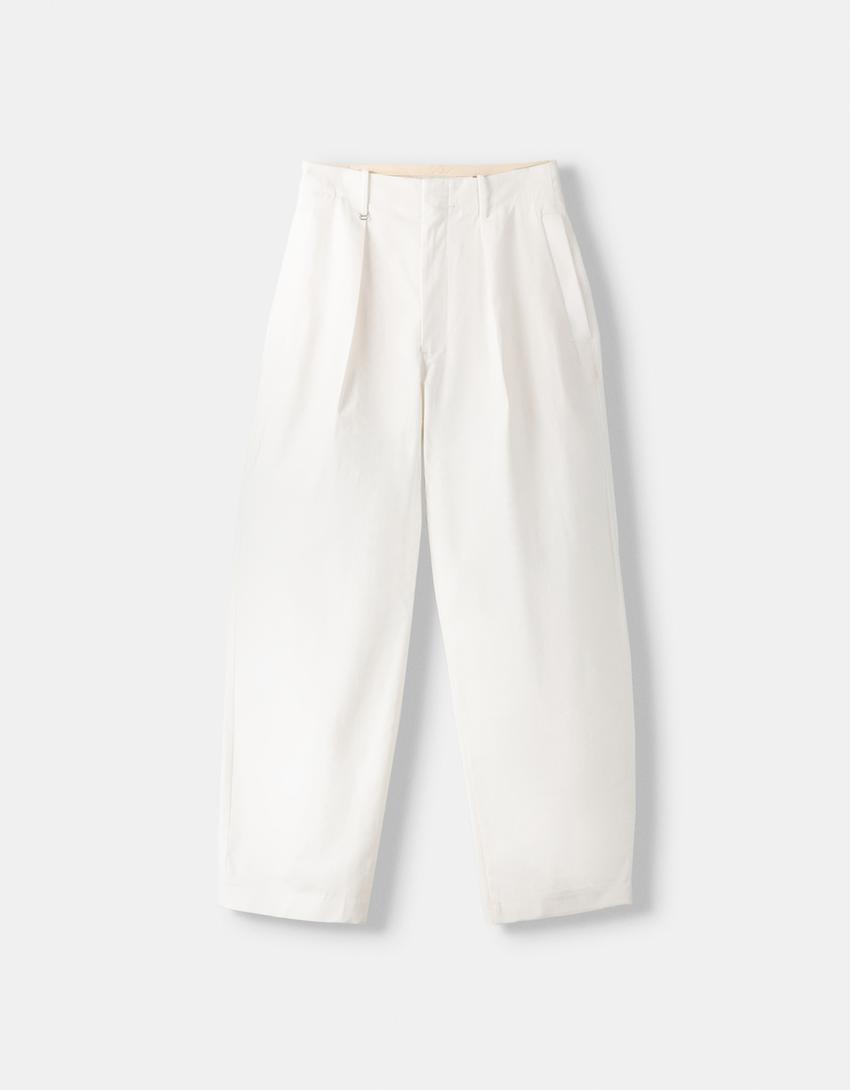 Tailored trousers with darts-Cream-4