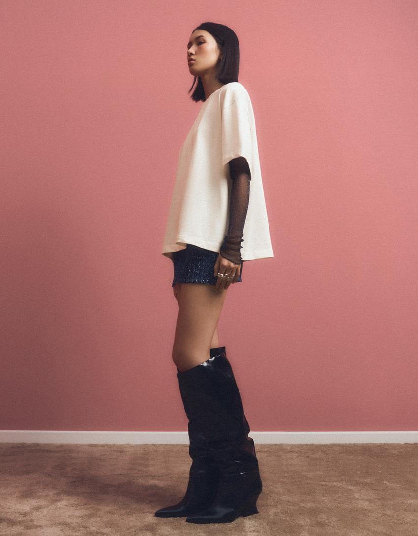 Stiefel mit Keilabsatz-Schwarz