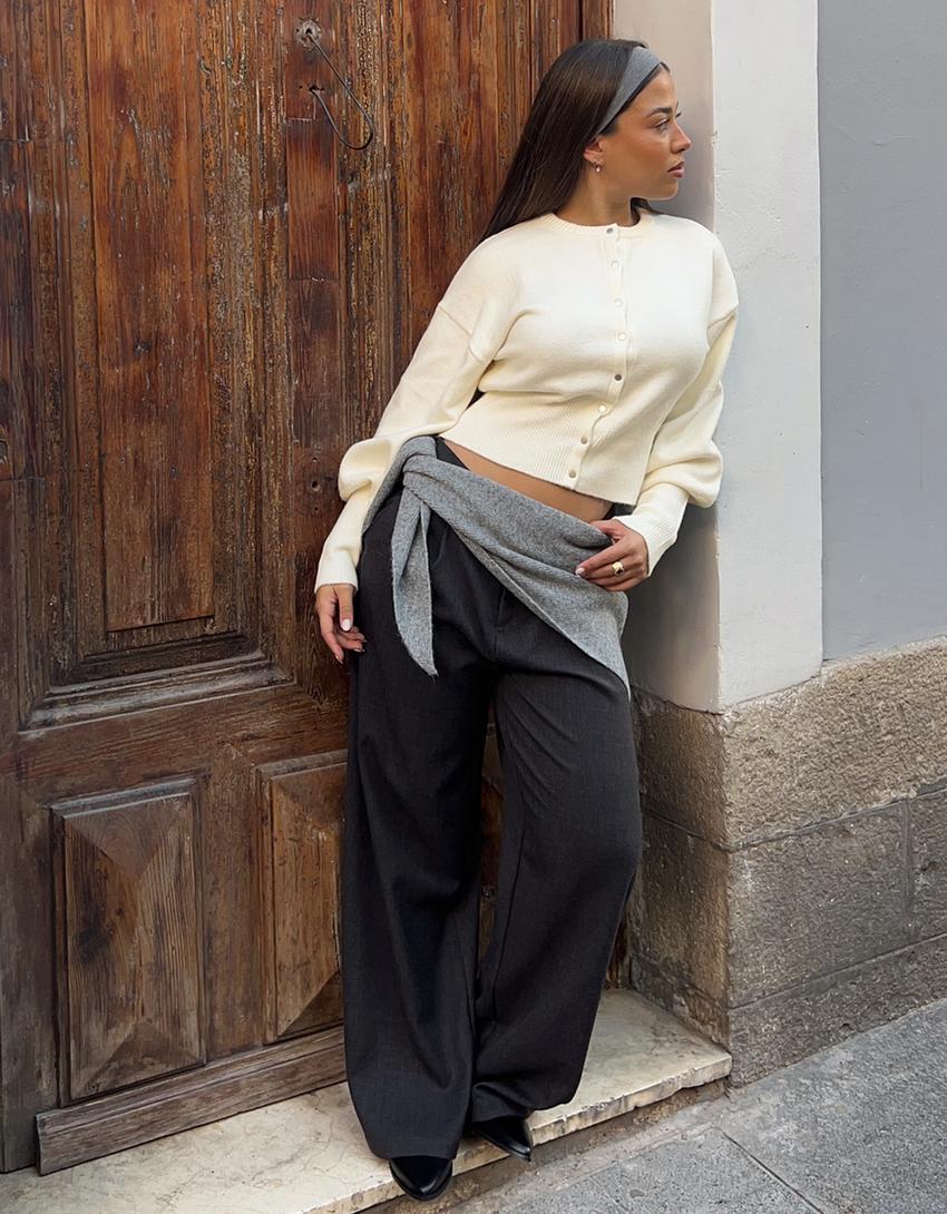 Fitted ribbed cardigan-Cream