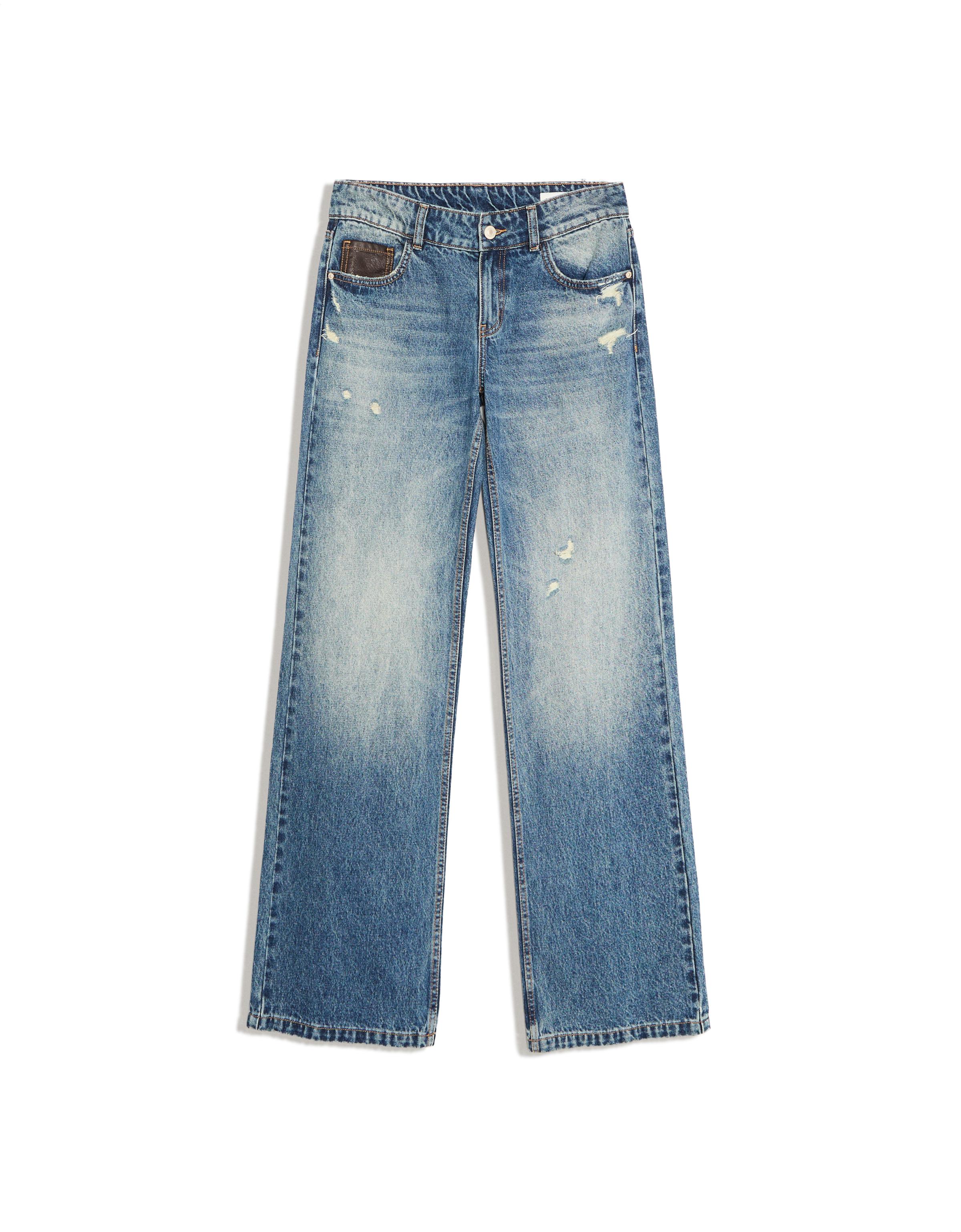 Jeans with leather-effect details — Blue