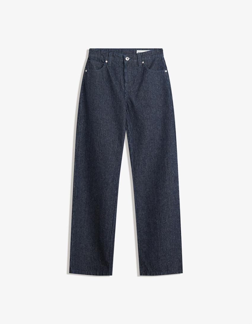 Jeans wide leg straight textura-Marino