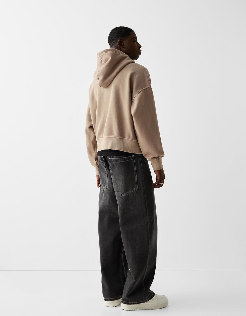 Sudadera cremallera capucha cropped efecto lavado-Camel-1