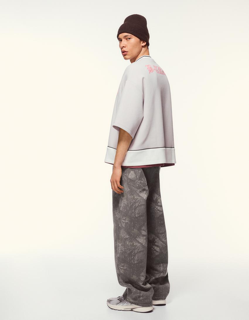 Baskılı super baggy fit pantolon-Koyu gri