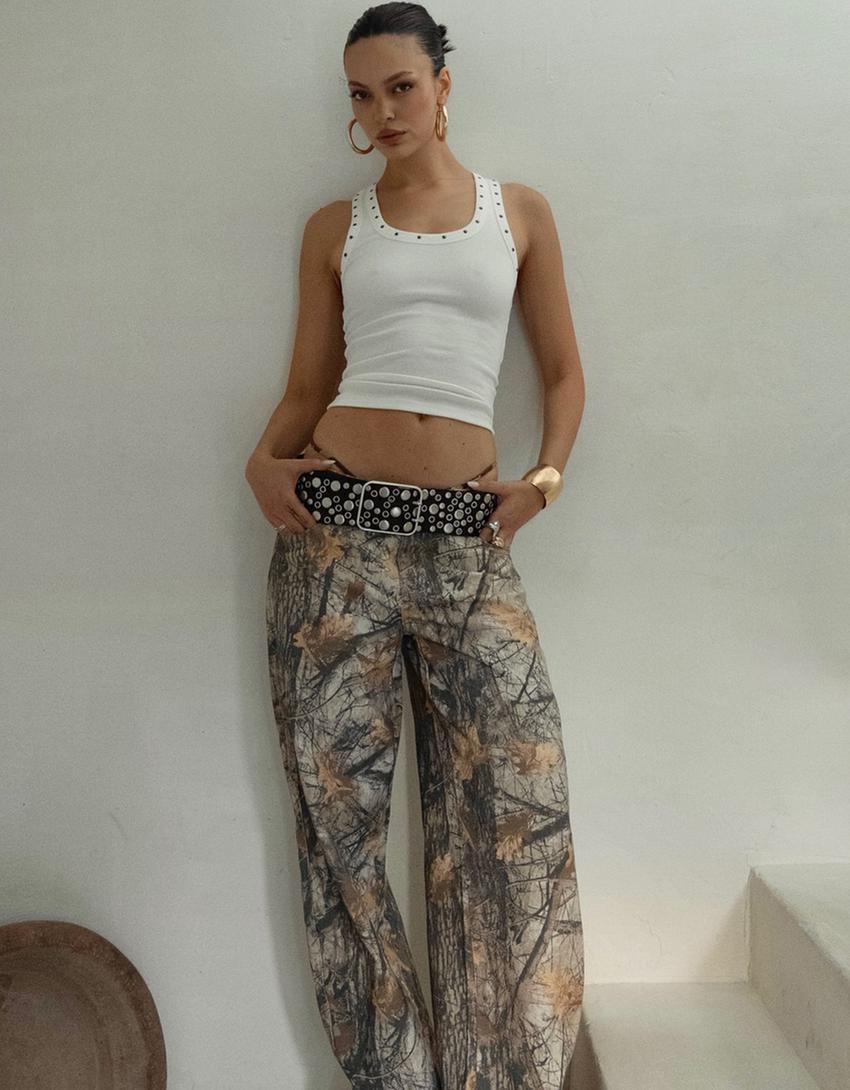 Pantalon barrel fit imprimé-Marron-2