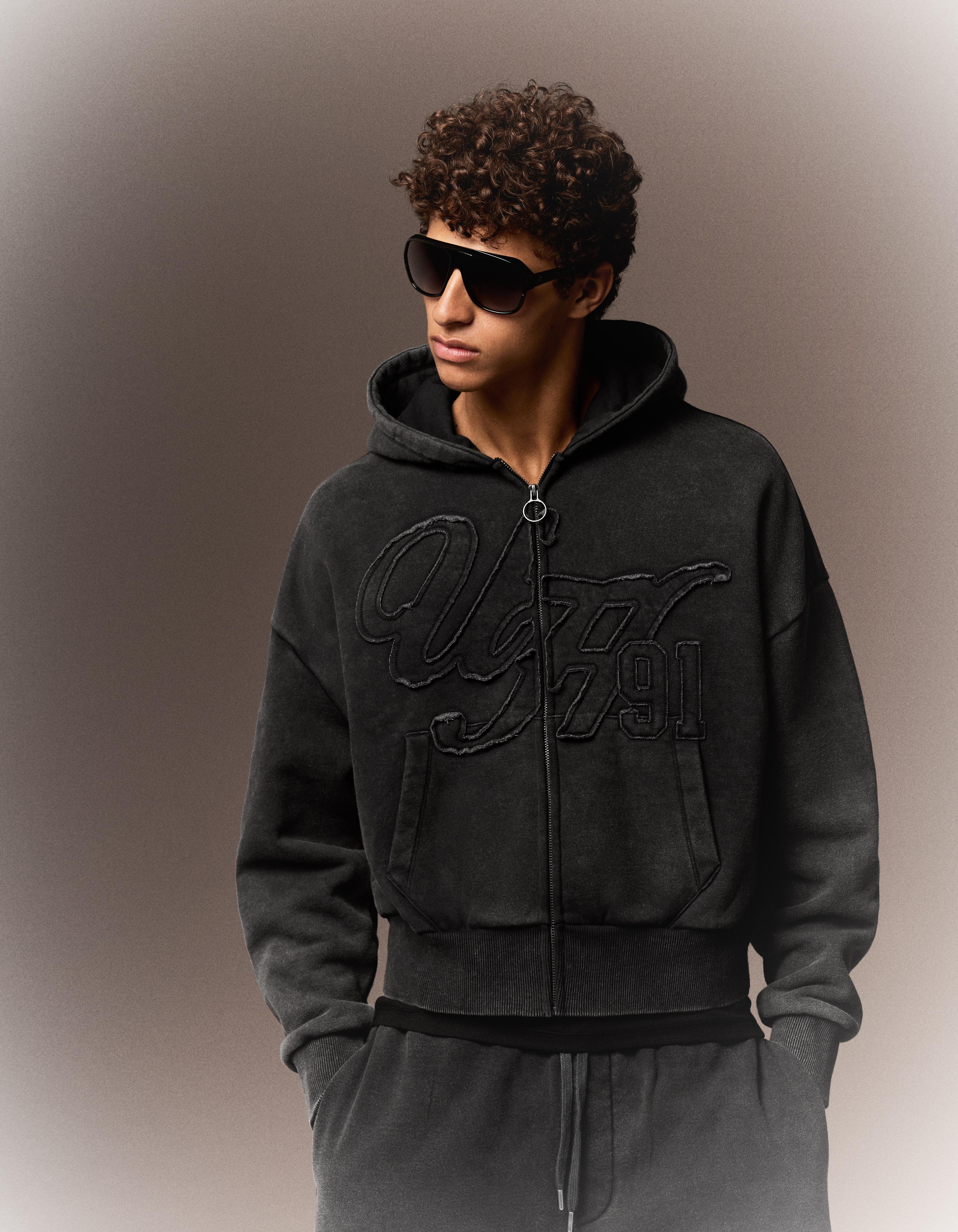 Washed zip-up hoodie - Men | Bershka