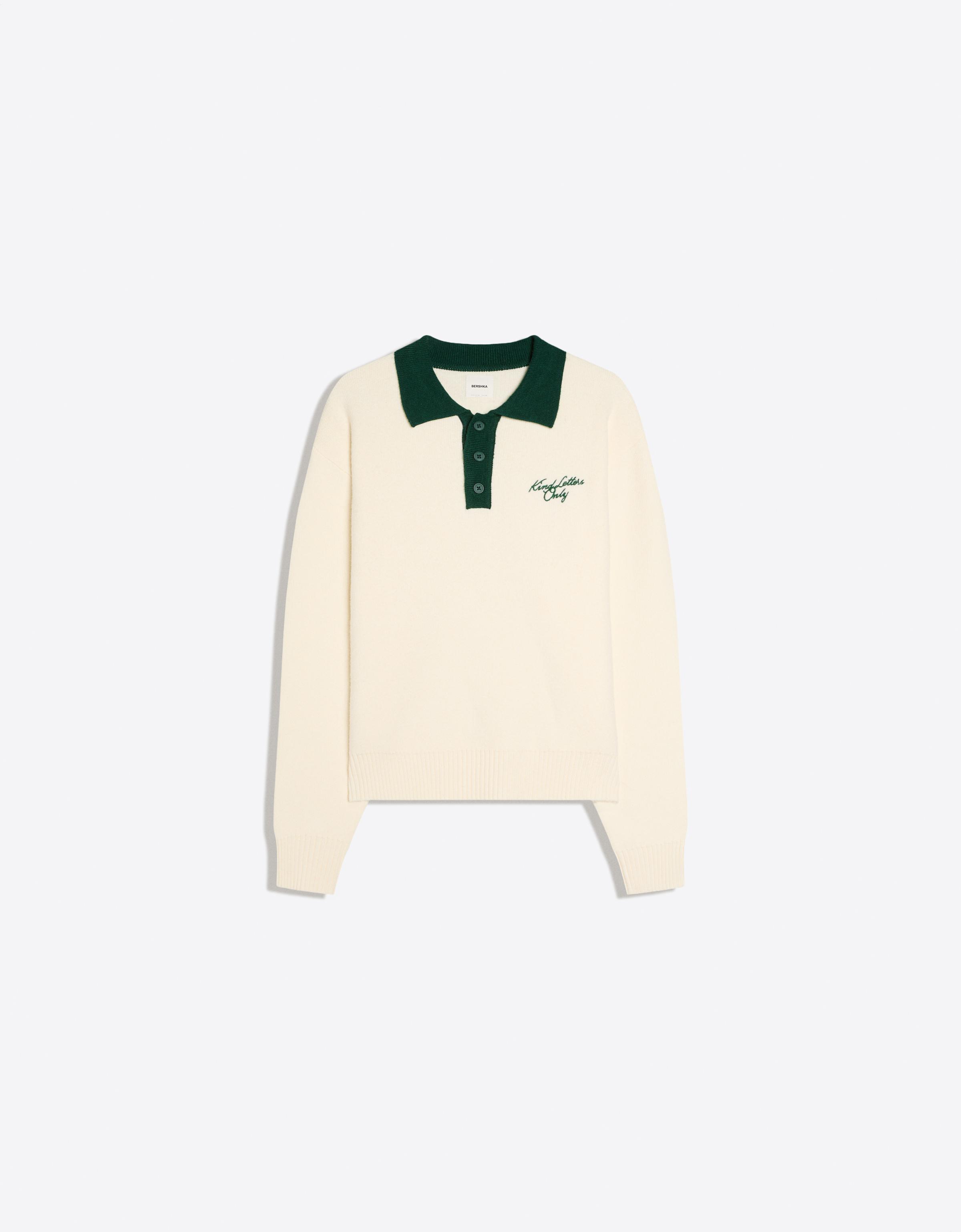 Contrast embroidered polo collar jumper — Off white