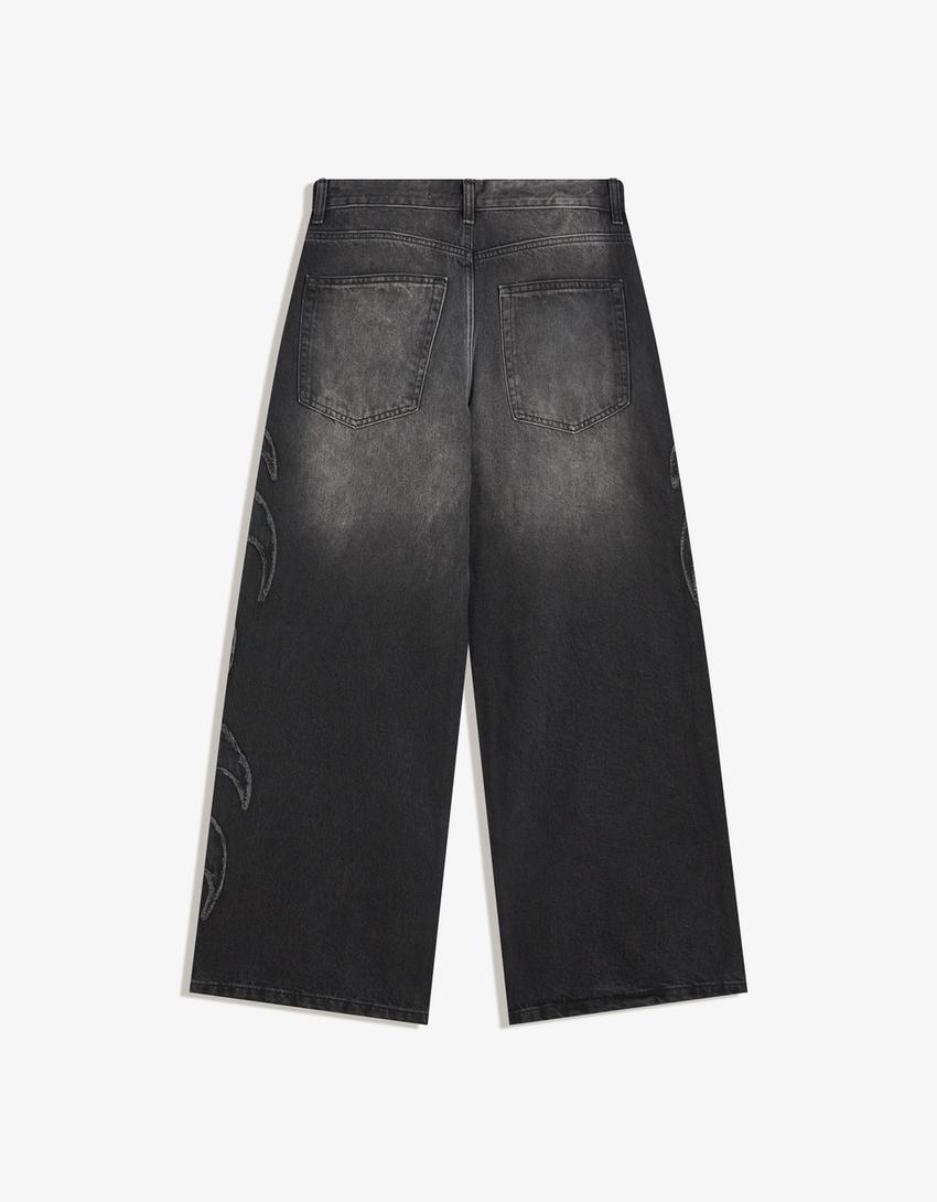 Baggy jeans met patch-Zwart-4