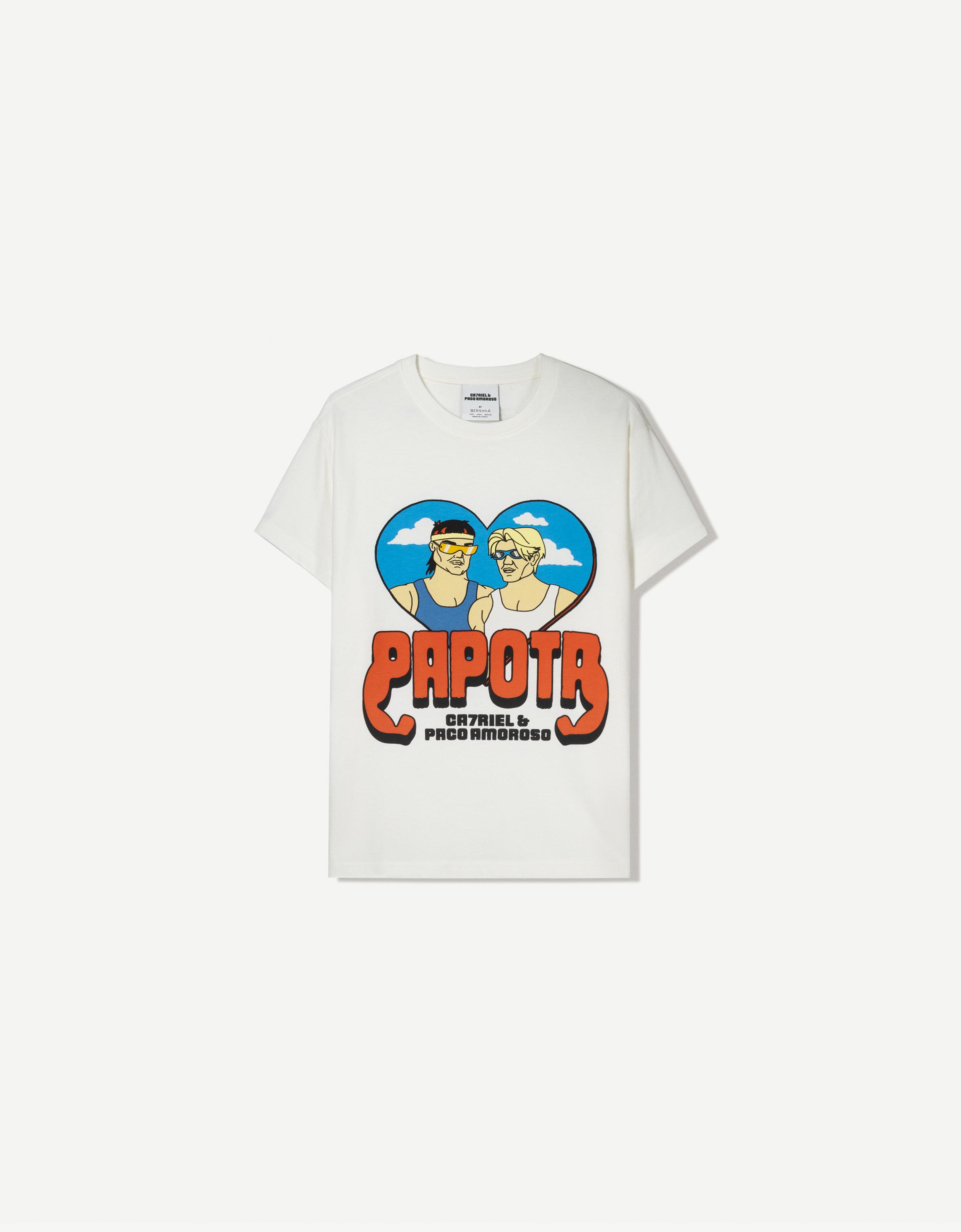 Bershka Ca7riel & Paco Amoroso T-Shirt Mit Kurzen Ärmeln Herren Xs Weiss