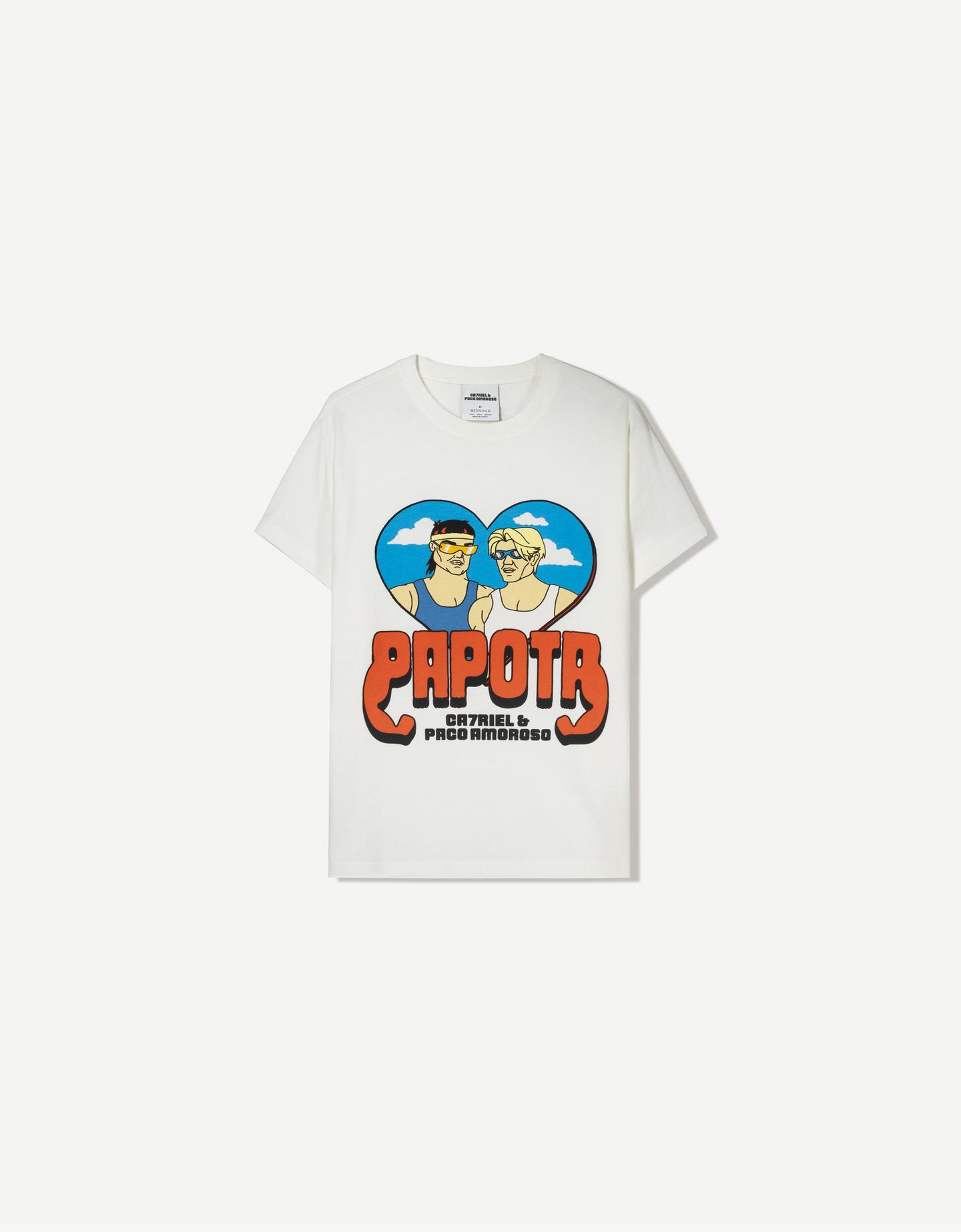Bershka Camiseta Ca7riel & Paco Amoroso Manga Corta Hombre Xl Blanco