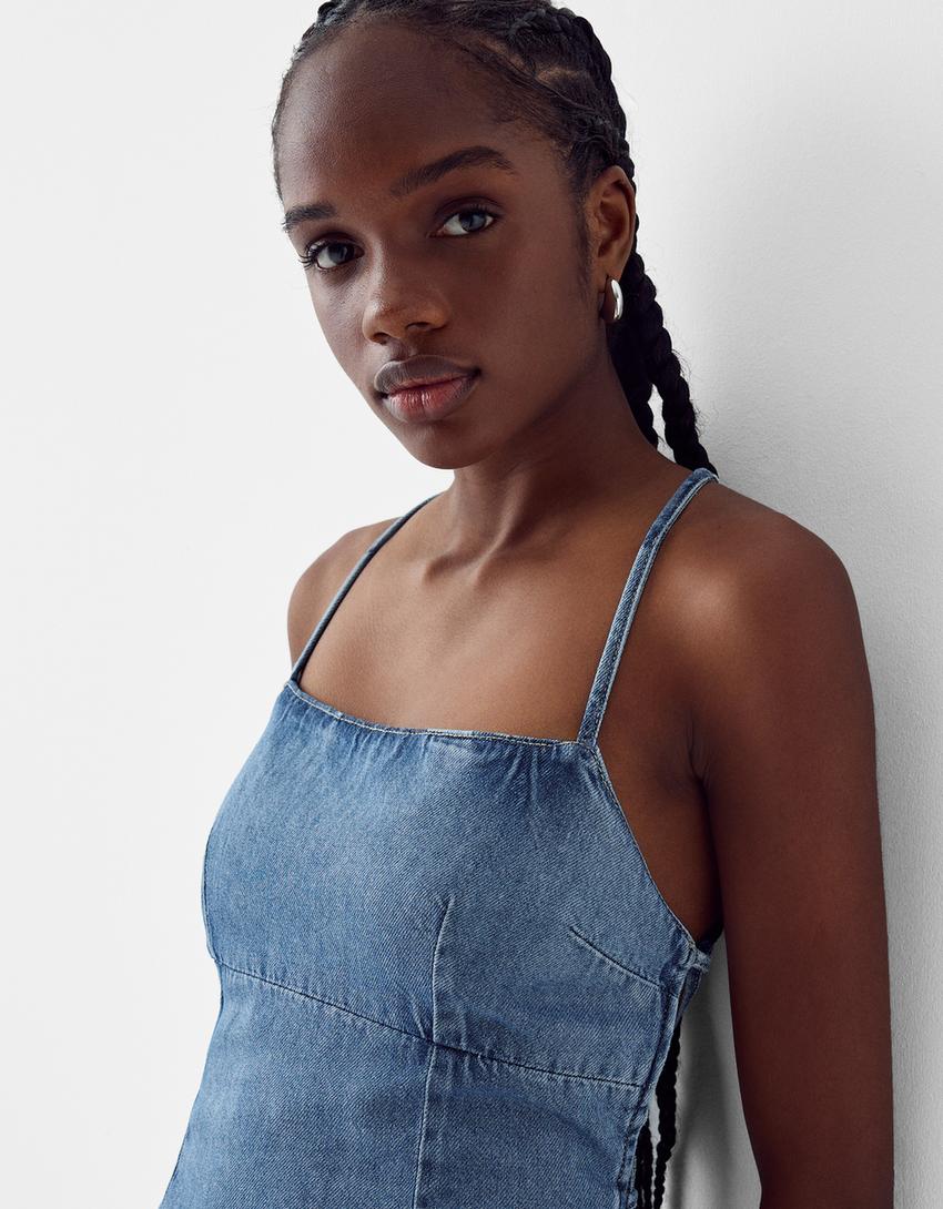 Robe longue denim-Bleu lavé-5